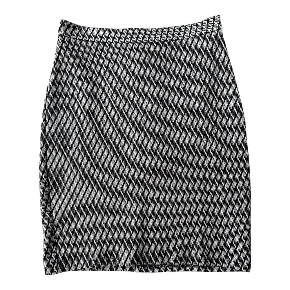 Weekend Max Mara Zambia Black White Knit Pencil‎ Skirt XS Side Zip Italy Diamond